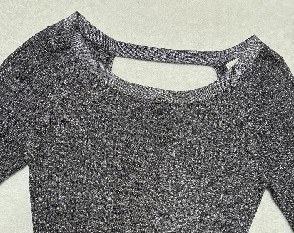 A Pea In The Pod Sweater Womens Medium Gray Metallic Ribbed Tunic